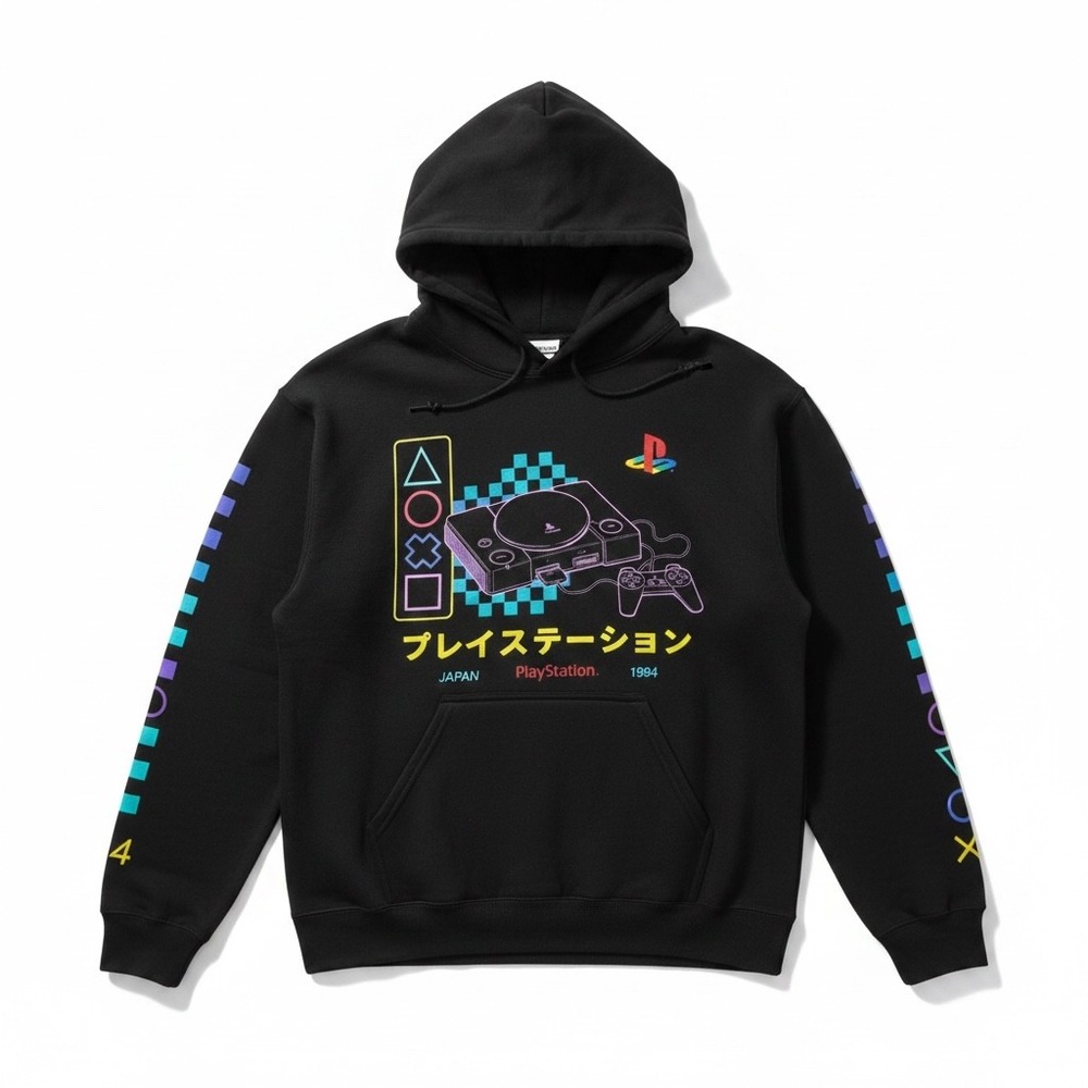 PlayStation Graphic Hoodie Mens Small Black Excellent Retro 1994 Japan Console